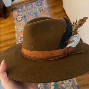 Gorham Brown Hat with Feather Accent